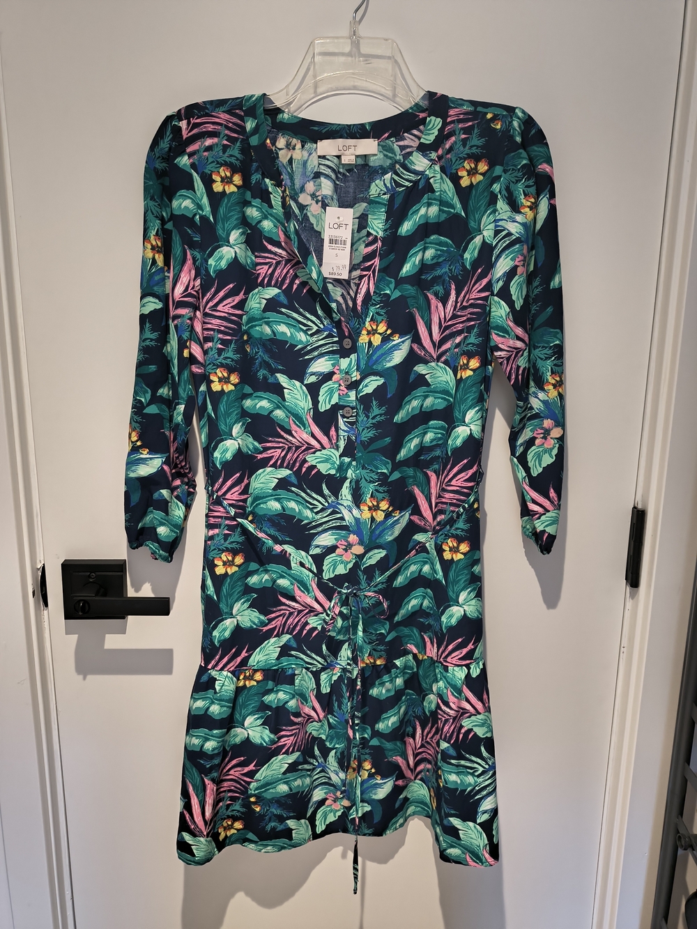 LOFT Tropical Print Navy & Teal Shirt Dress